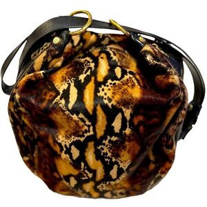 👜 Marino Orlandi Italian Classic Black Leather & Shorthair Fur Bucket Sling Bag